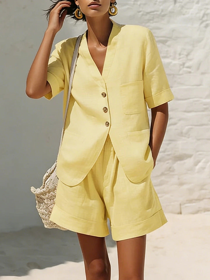 Women’s Cotton Linen Two-Piece Set – Loose Fit Summer Outfit, Breathable Matching Top & Cropped Pants + 🚚 Free Worldwide Shipping 🎉 Extra 30% OFF at Checkout
