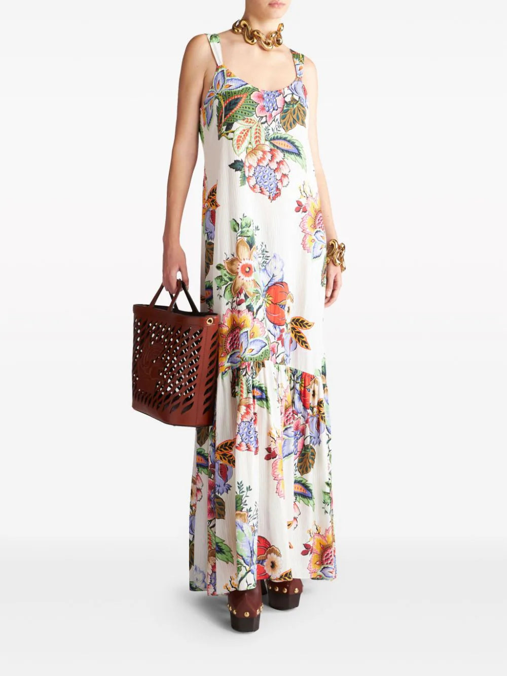 ETRO Floral-Print Cotton Blend Silk Maxi Dress Made In Itlay (PLEASE READ DESCRIPTION)