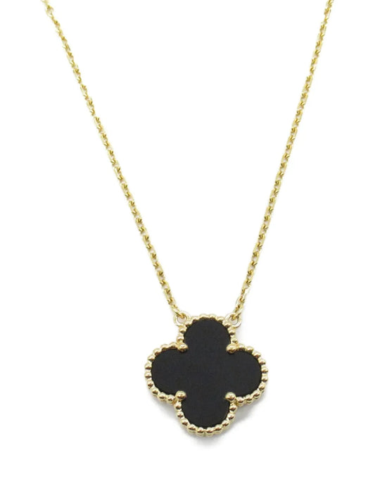 Authentic Van Cleef & Arpels 10's 18kt yellow gold Vintage Alhambra onyx necklace