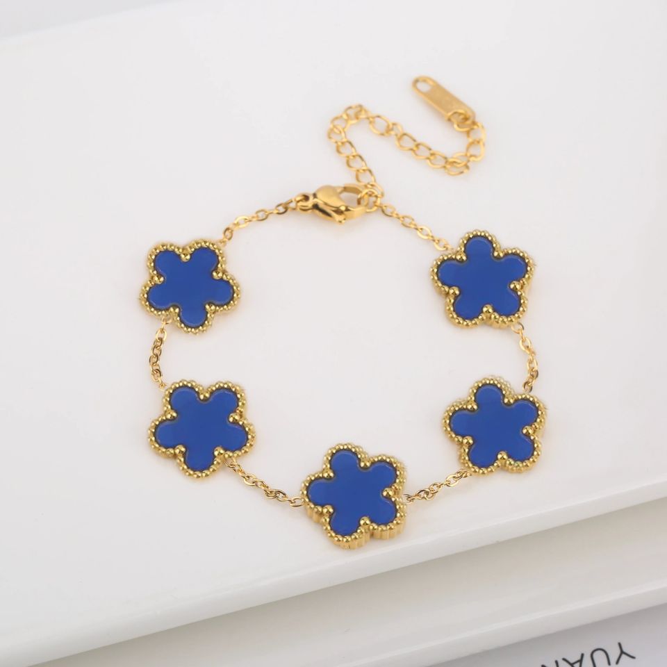 Hot Sale Stainless Steel Laser Five Leaf Flower Petal Adjustable Clover Bracelet Necklace Classic for Woman Girl Brand Jewellery Party Gift