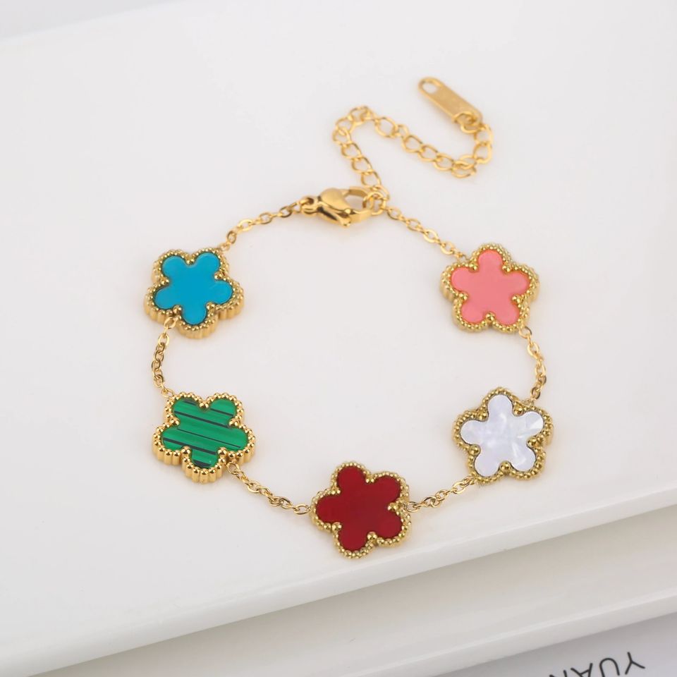 Hot Sale Stainless Steel Laser Five Leaf Flower Petal Adjustable Clover Bracelet Necklace Classic for Woman Girl Brand Jewellery Party Gift