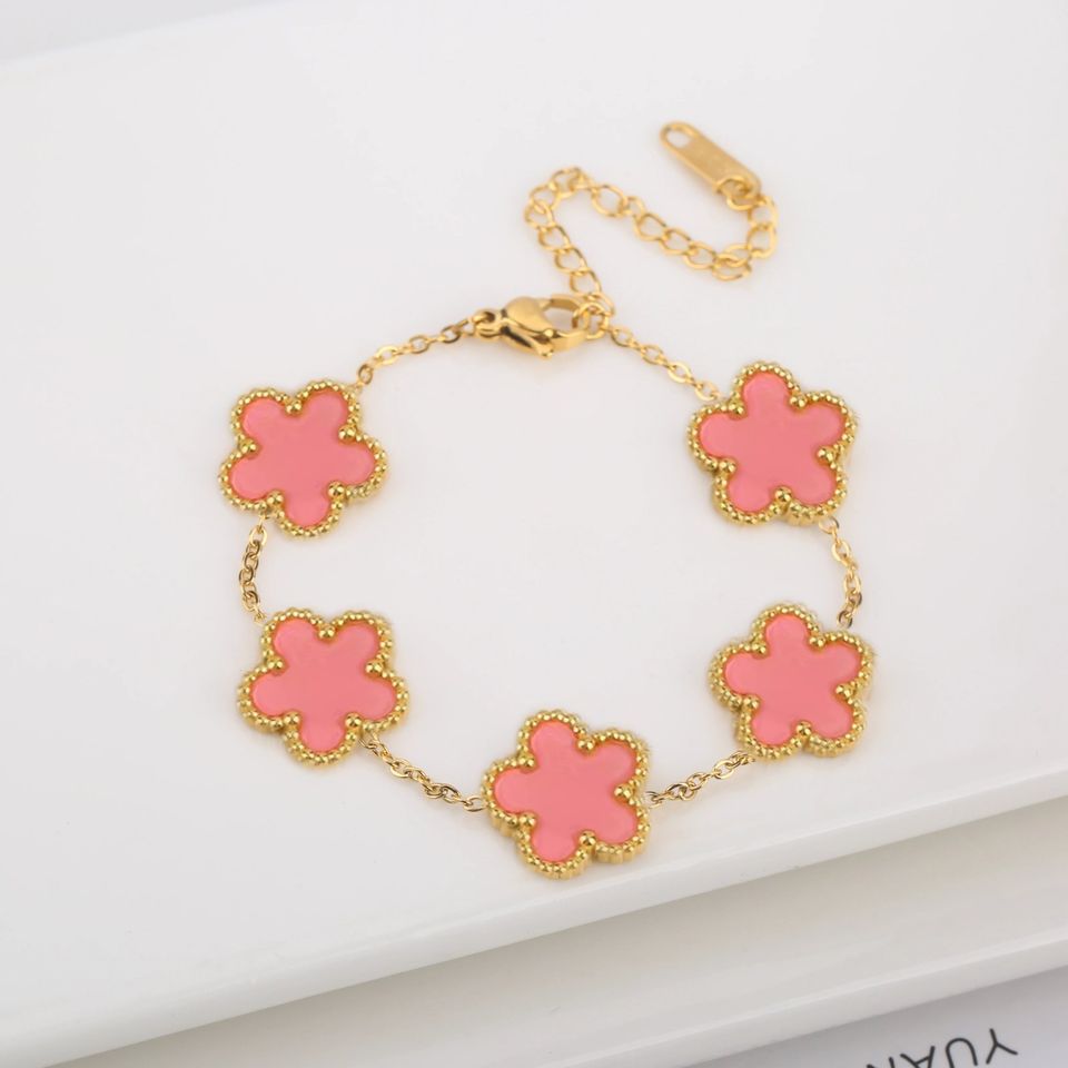 Hot Sale Stainless Steel Laser Five Leaf Flower Petal Adjustable Clover Bracelet Necklace Classic for Woman Girl Brand Jewellery Party Gift