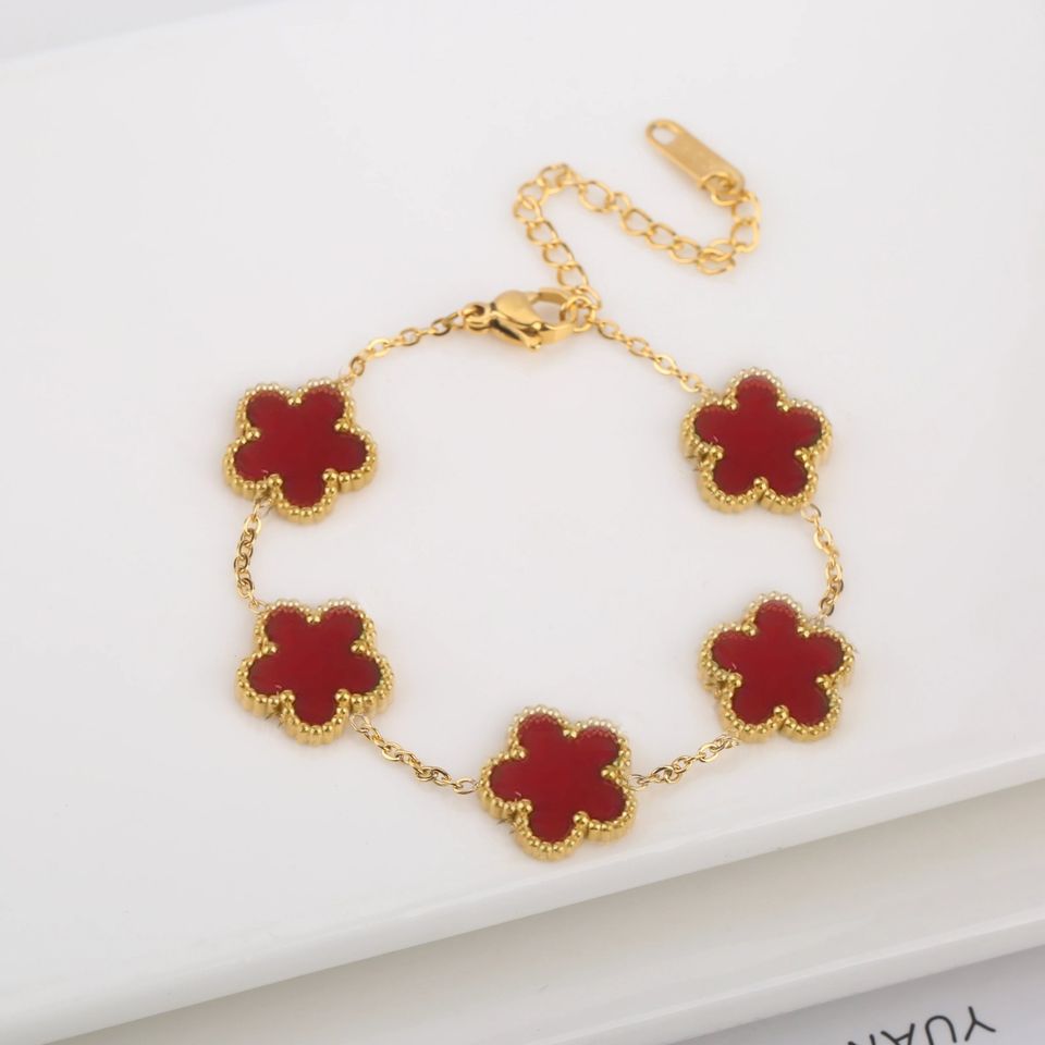 Hot Sale Stainless Steel Laser Five Leaf Flower Petal Adjustable Clover Bracelet Necklace Classic for Woman Girl Brand Jewellery Party Gift