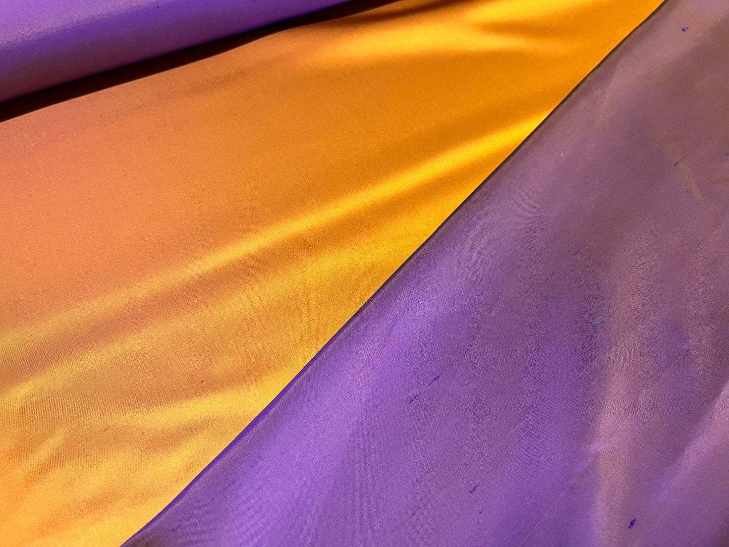 NEW High Class Two Tone Orange Purple 100% Silk Slub Dupion Satin Fabric