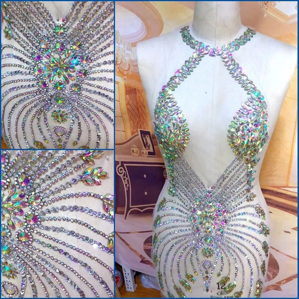 Hand Beaded 3D Sew On Clothing Costumes Wedding Rhinestones Crystals Stones Patch Patches Appliques For Wedding Dress Proms Bodice
