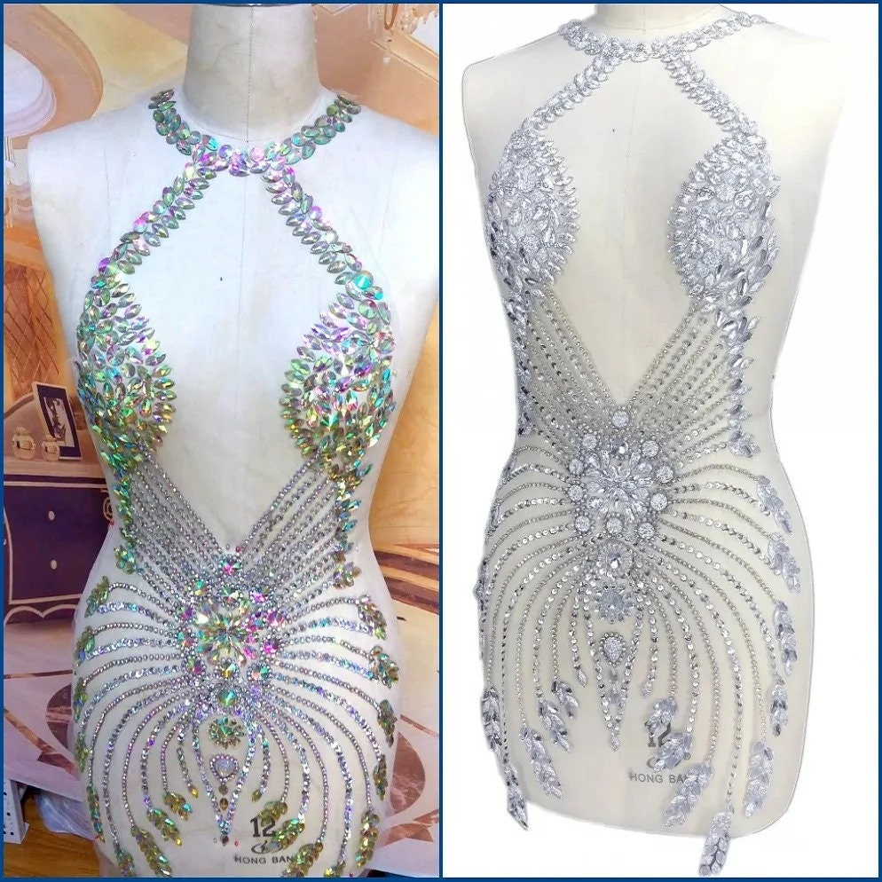 Hand Beaded 3D Sew On Clothing Costumes Wedding Rhinestones Crystals Stones Patch Patches Appliques For Wedding Dress Proms Bodice