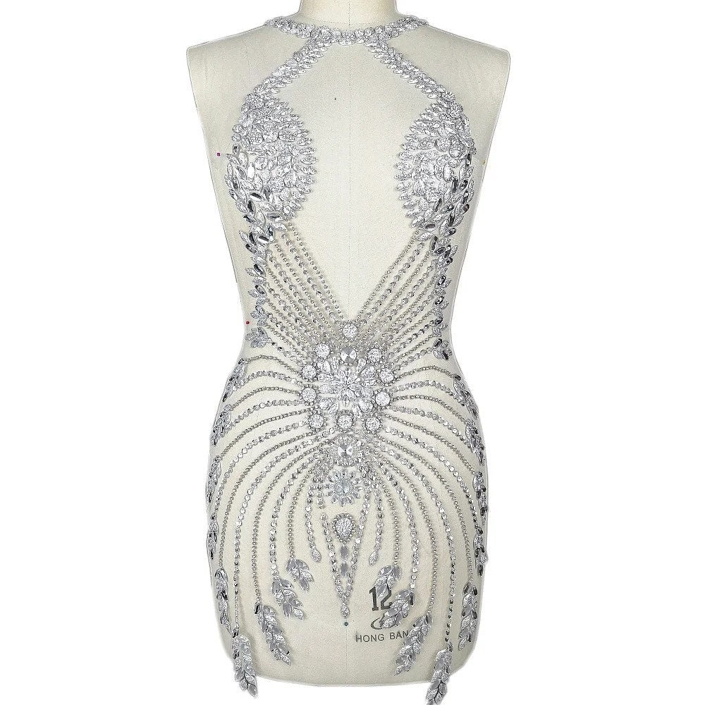 Hand Beaded 3D Sew On Clothing Costumes Wedding Rhinestones Crystals Stones Patch Patches Appliques For Wedding Dress Proms Bodice