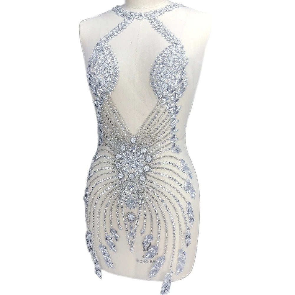 Hand Beaded 3D Sew On Clothing Costumes Wedding Rhinestones Crystals Stones Patch Patches Appliques For Wedding Dress Proms Bodice