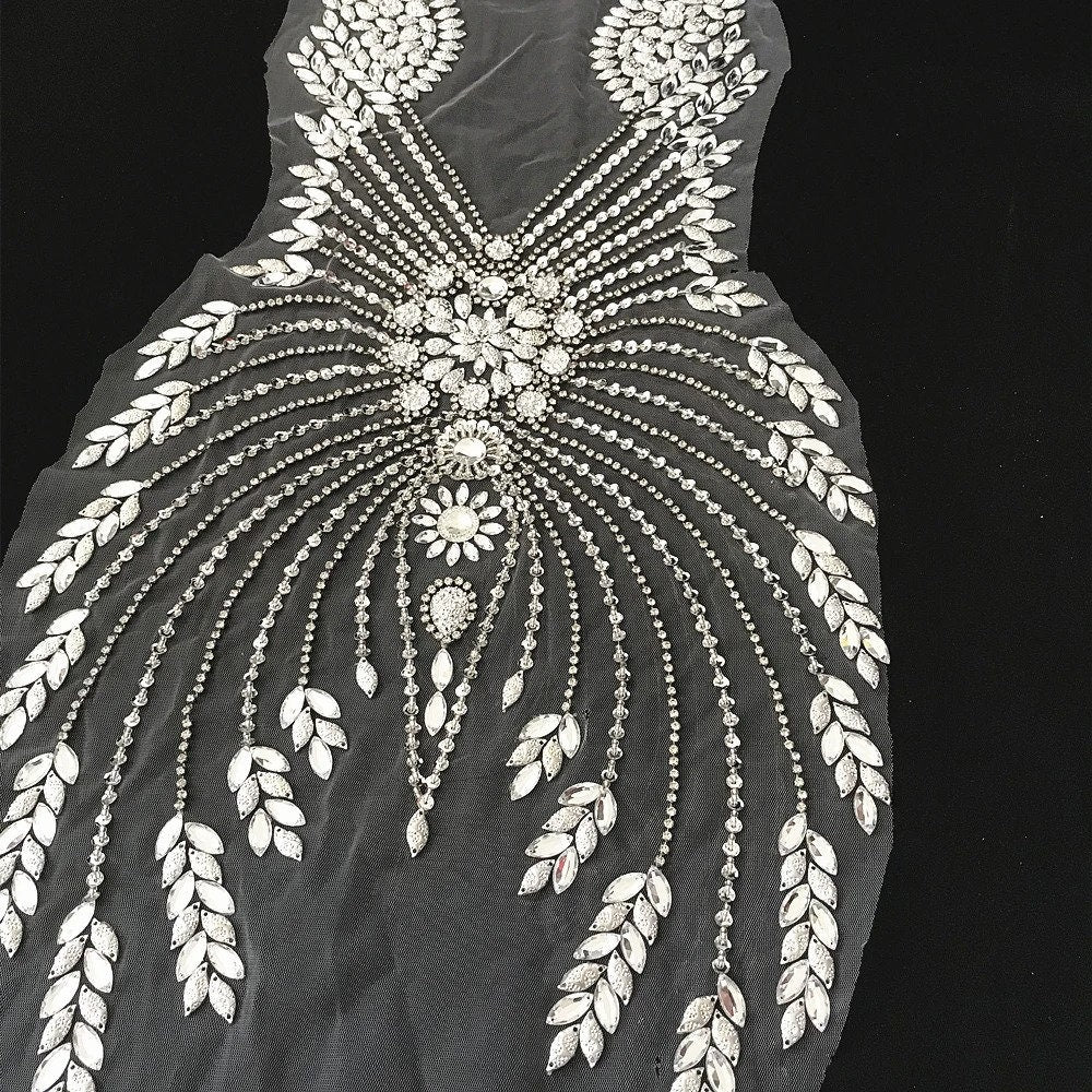 Hand Beaded 3D Sew On Clothing Costumes Wedding Rhinestones Crystals Stones Patch Patches Appliques For Wedding Dress Proms Bodice