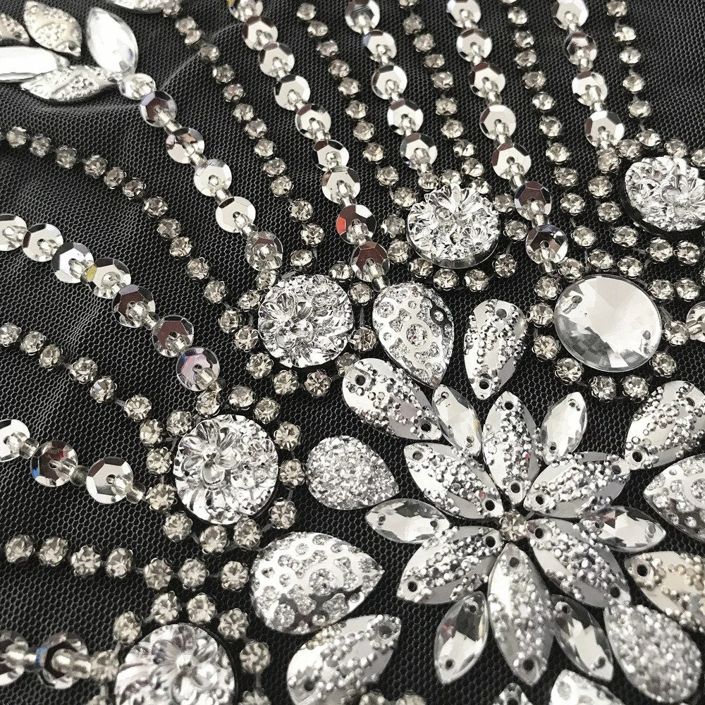 Hand Beaded 3D Sew On Clothing Costumes Wedding Rhinestones Crystals Stones Patch Patches Appliques For Wedding Dress Proms Bodice