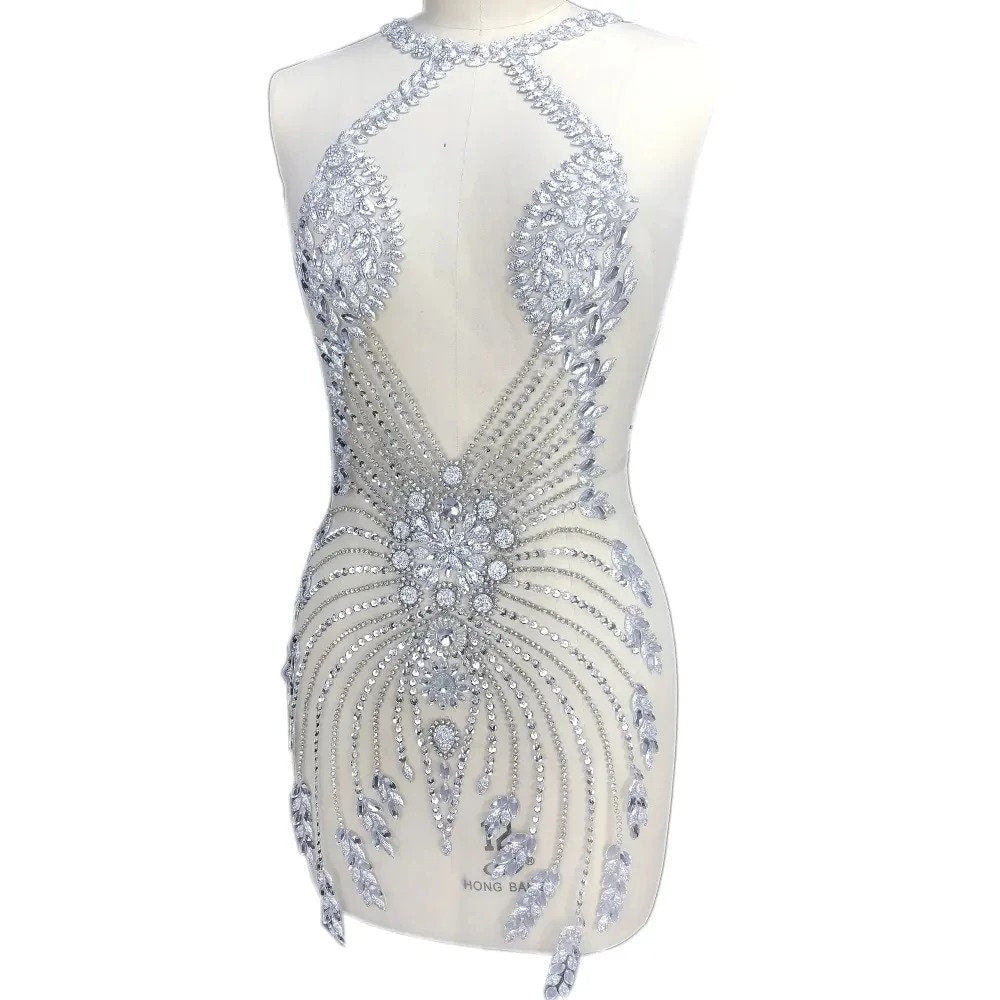 Hand Beaded 3D Sew On Clothing Costumes Wedding Rhinestones Crystals Stones Patch Patches Appliques For Wedding Dress Proms Bodice