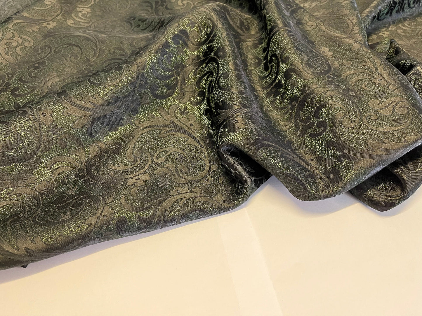NEW High Class Black Green Jacquard Brocade Fabric