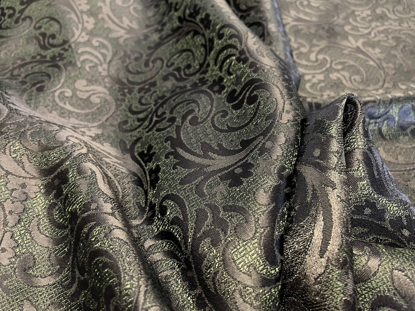 NEW High Class Black Green Jacquard Brocade Fabric