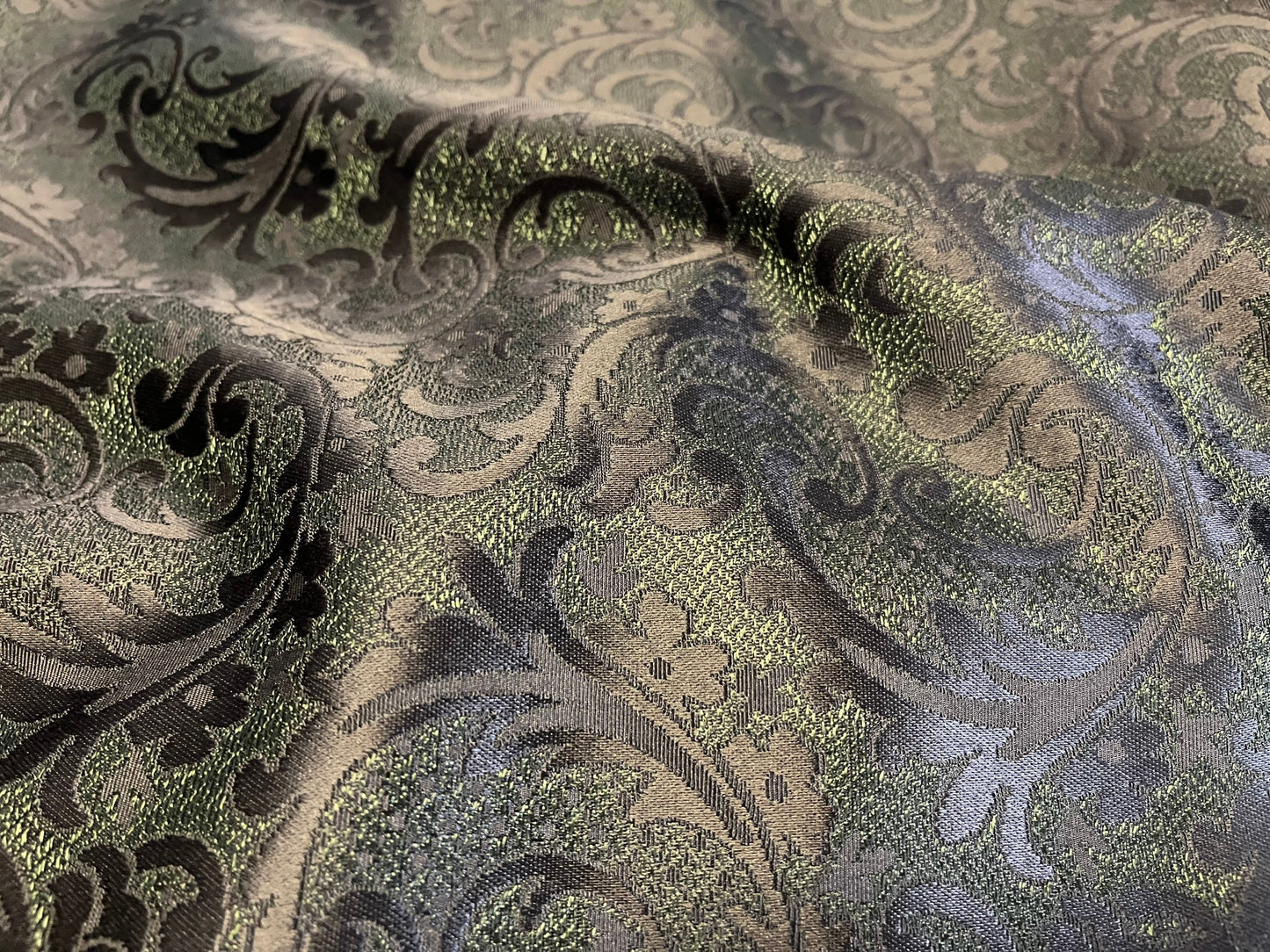 NEW High Class Black Green Jacquard Brocade Fabric