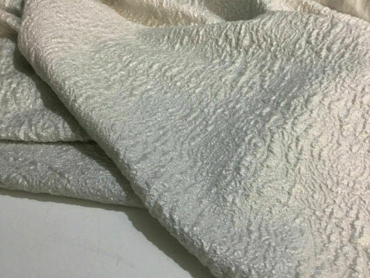 NEW High Class Ivory Silver Floral Jacquard Cloque Lurex Fabric