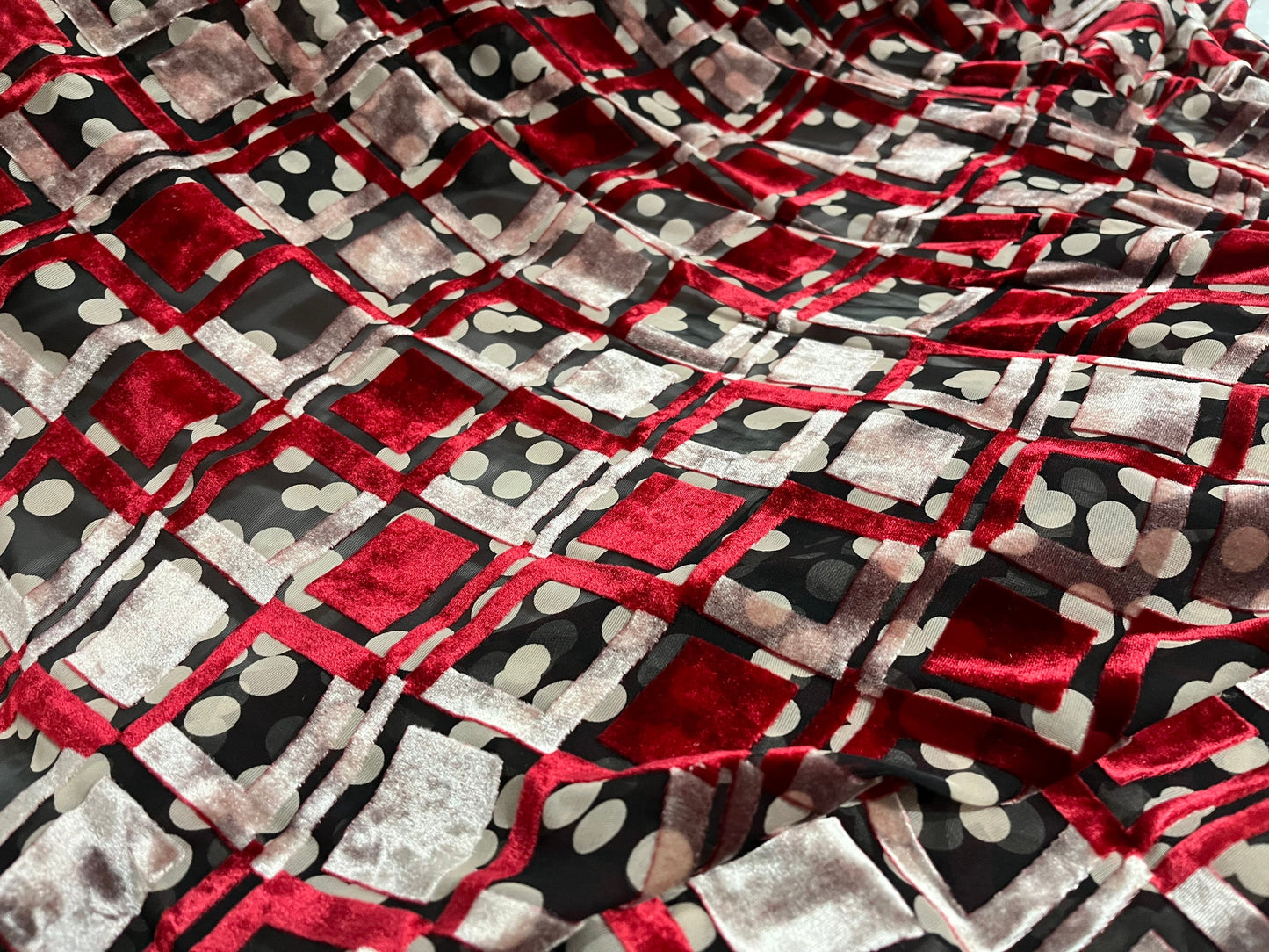 NEW High Class Square Viscose Silk Velvet Devore Spot Print Fabric