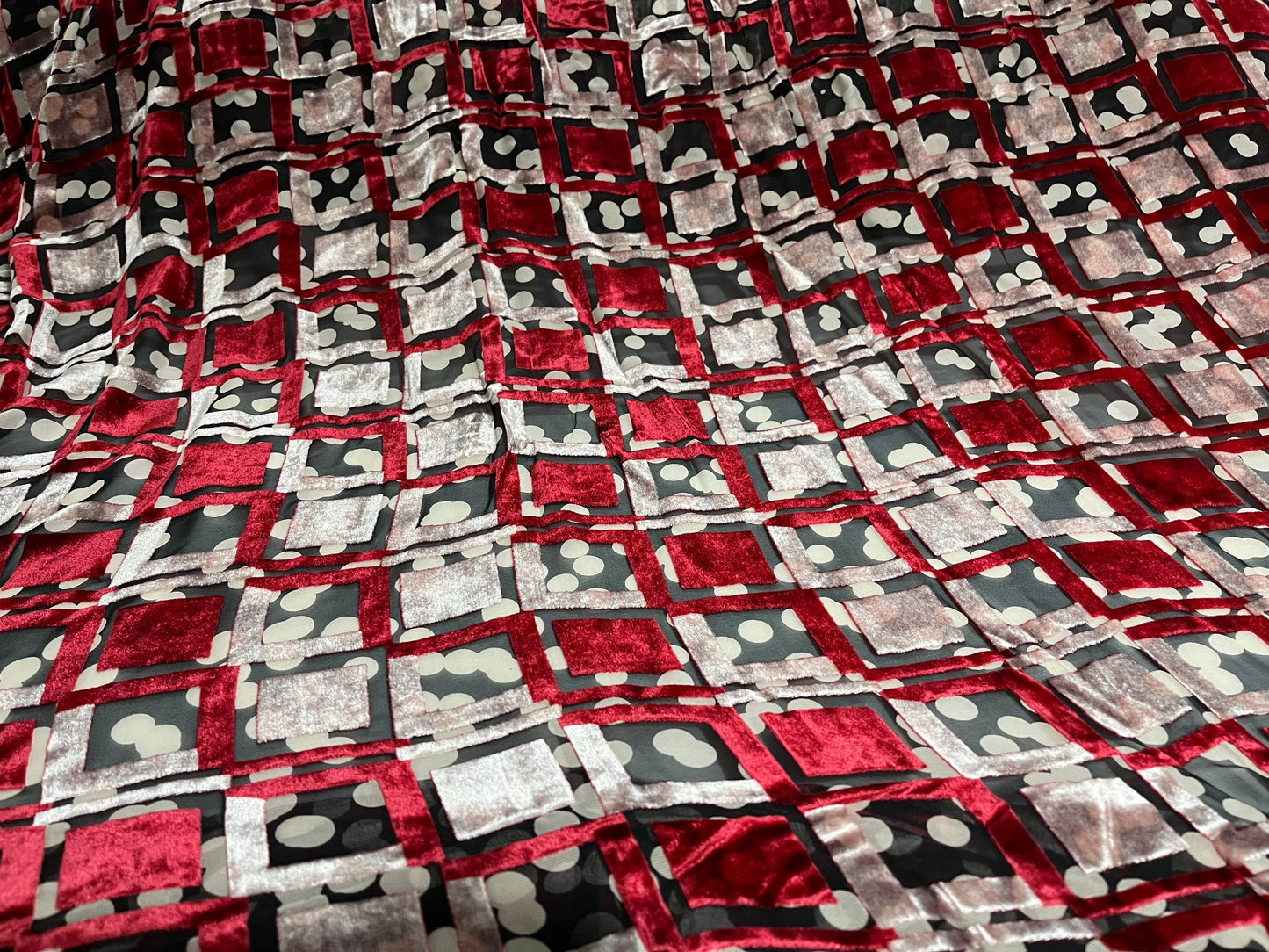NEW High Class Square Viscose Silk Velvet Devore Spot Print Fabric