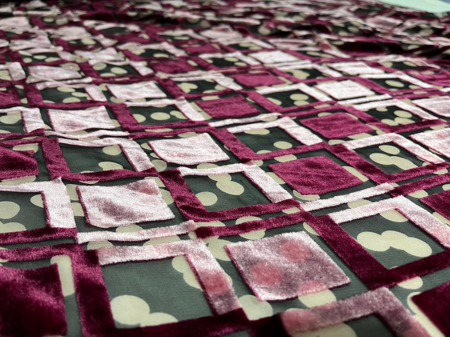 NEW High Class Square Viscose Silk Velvet Devore Spot Print Fabric