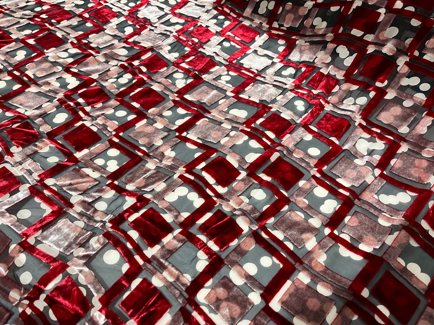 NEW High Class Square Viscose Silk Velvet Devore Spot Print Fabric