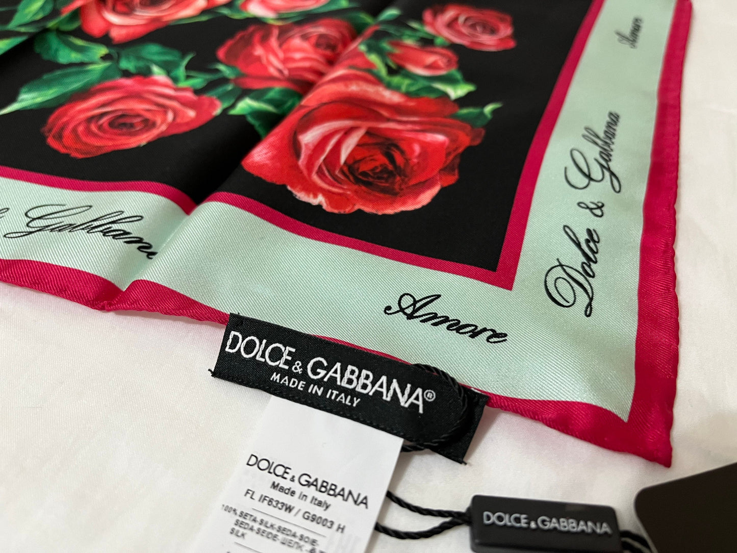 Dolce & Gabbana 100% Silk Scarf Rose Print Made In Italy (Read Description) (SOLD OUT)