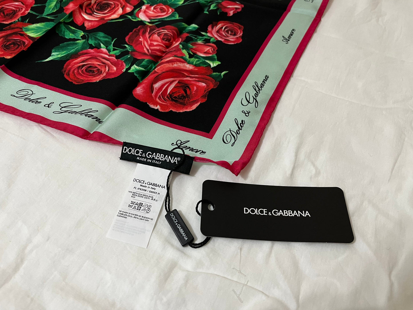 Dolce & Gabbana 100% Silk Scarf Rose Print Made In Italy (Read Description) (SOLD OUT)