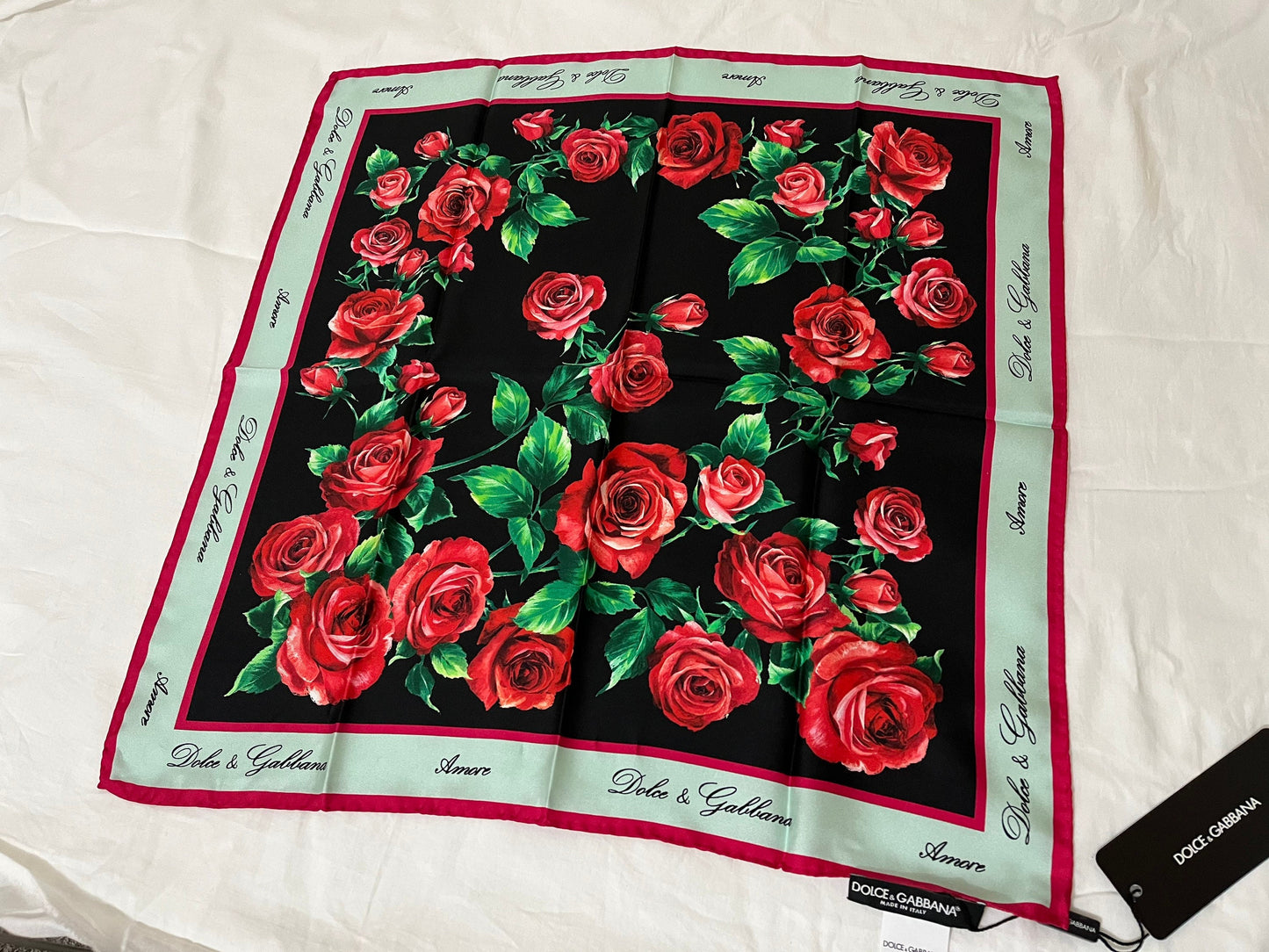 Dolce & Gabbana 100% Silk Scarf Rose Print Made In Italy (Read Description) (SOLD OUT)