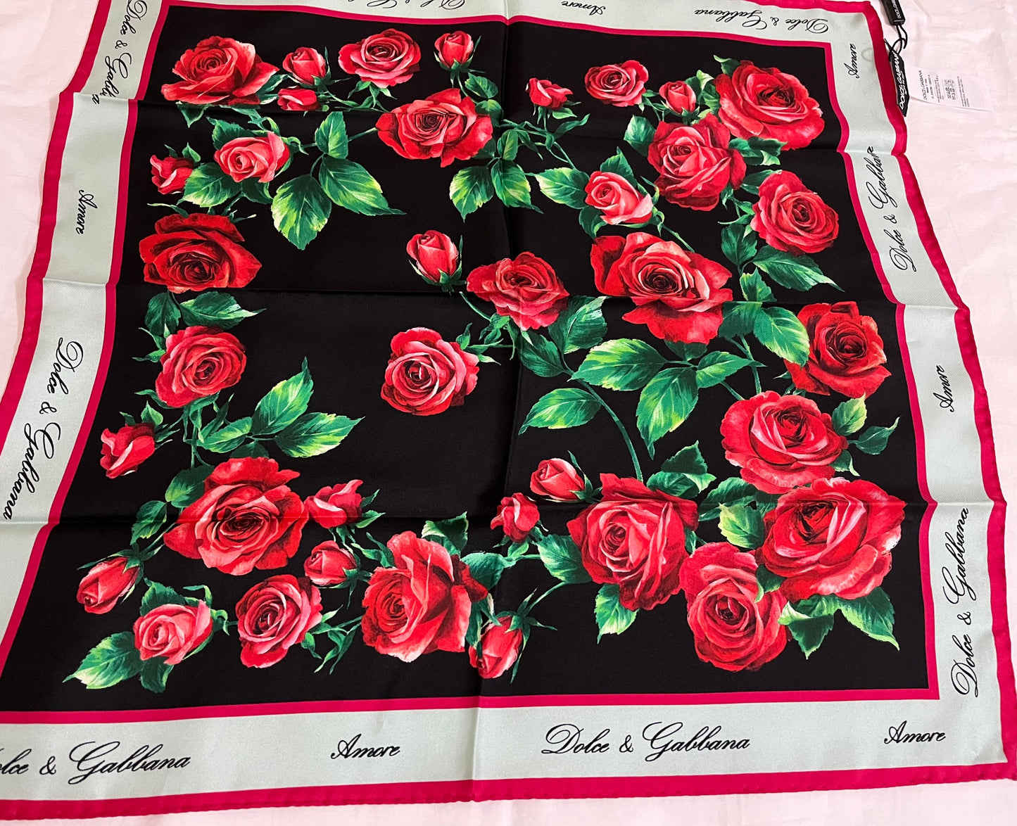 Dolce & Gabbana 100% Silk Scarf Rose Print Made In Italy (Read Description) (SOLD OUT)