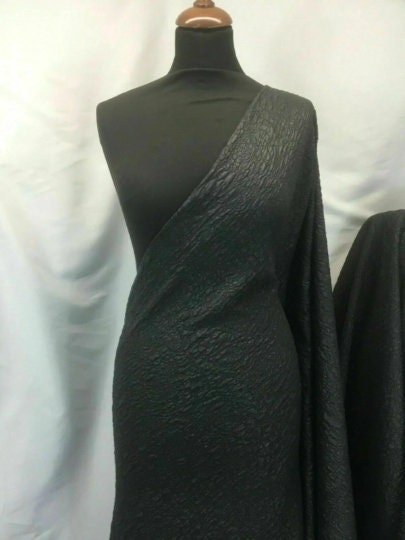 NEW High Class Jet Black Floral Jacquard Cloque Lurex Fabric