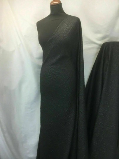 NEW High Class Jet Black Floral Jacquard Cloque Lurex Fabric