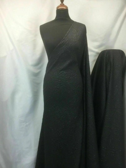 NEW High Class Jet Black Floral Jacquard Cloque Lurex Fabric