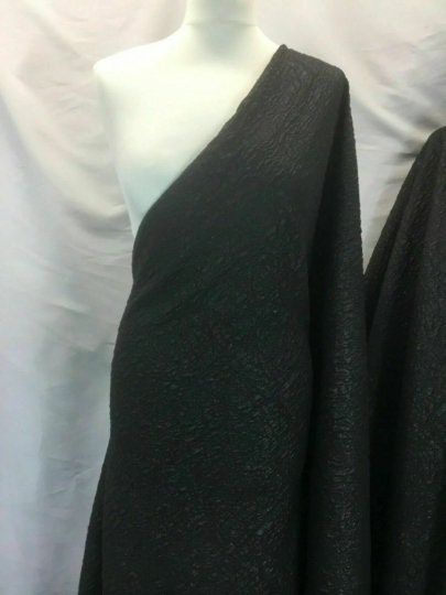 NEW High Class Jet Black Floral Jacquard Cloque Lurex Fabric