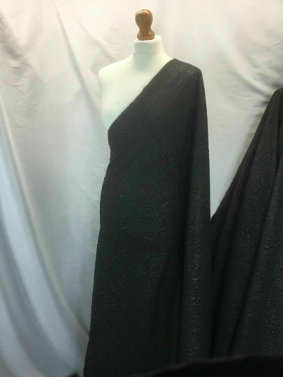 NEW High Class Jet Black Floral Jacquard Cloque Lurex Fabric