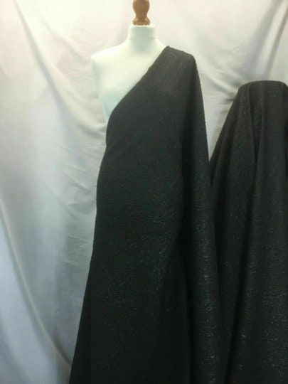 NEW High Class Jet Black Floral Jacquard Cloque Lurex Fabric