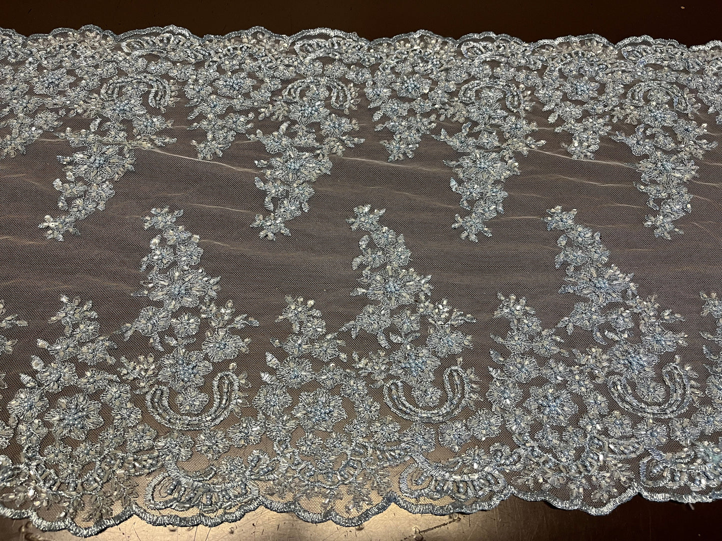NEW High Class Double Border Embroidered Bead Sequins Pearl Corded Net Trim / Trimming