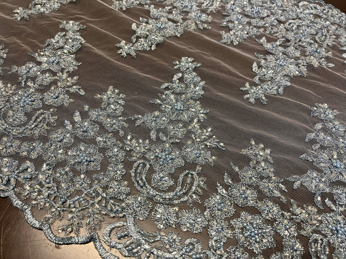 NEW High Class Double Border Embroidered Bead Sequins Pearl Corded Net Trim / Trimming