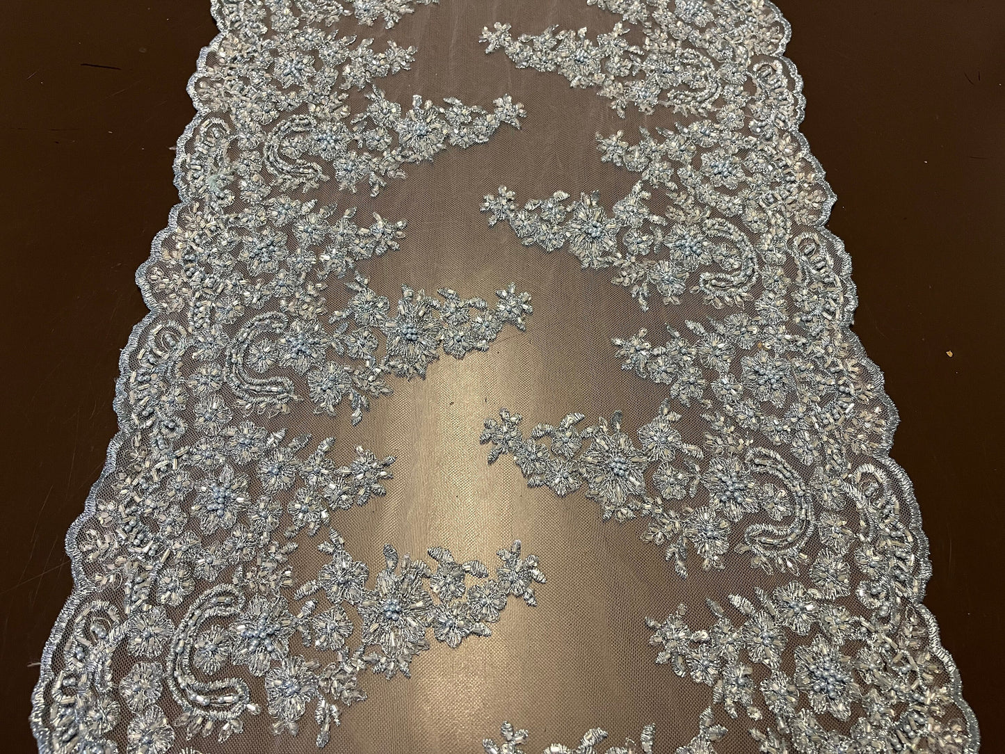NEW High Class Double Border Embroidered Bead Sequins Pearl Corded Net Trim / Trimming