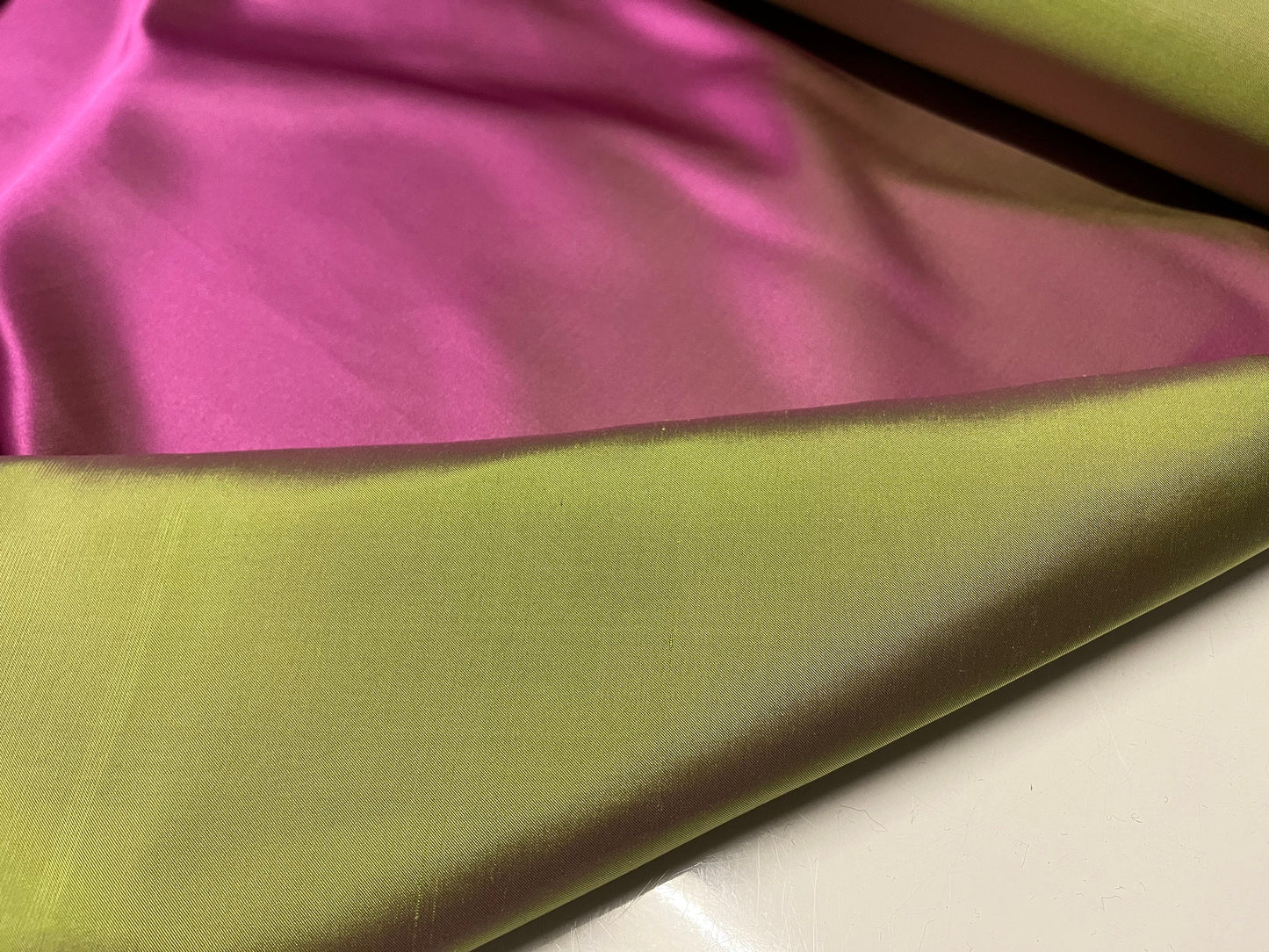 NEW High Class Two Tone Pink Green 100% Silk Slub Dupion Satin Fabric