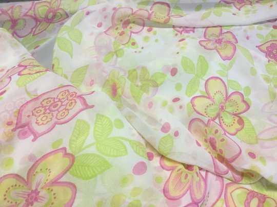 NEW High Class 100% Pure Silk Chiffon Floral Print Fabric