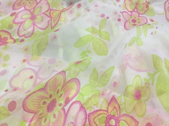 NEW High Class 100% Pure Silk Chiffon Floral Print Fabric