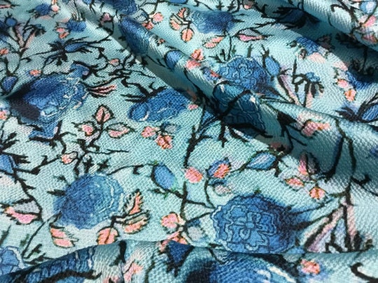 NEW Haute Italian 100% Silk Floral Print Fabric Made In Italy