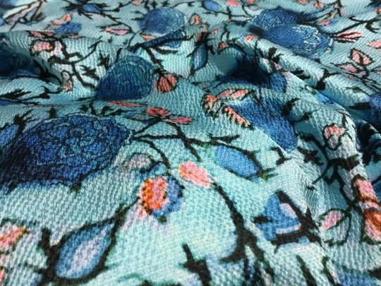 NEW Haute Italian 100% Silk Floral Print Fabric Made In Italy