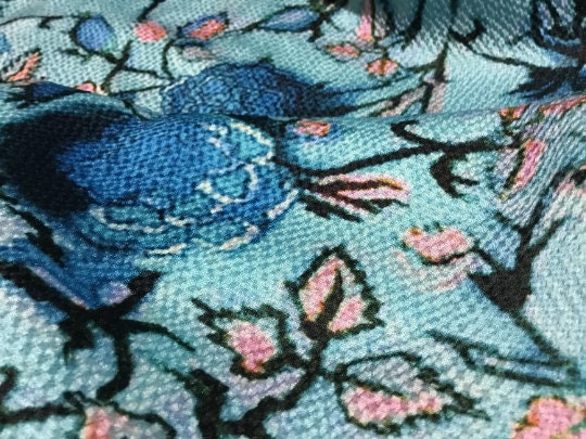 NEW Haute Italian 100% Silk Floral Print Fabric Made In Italy