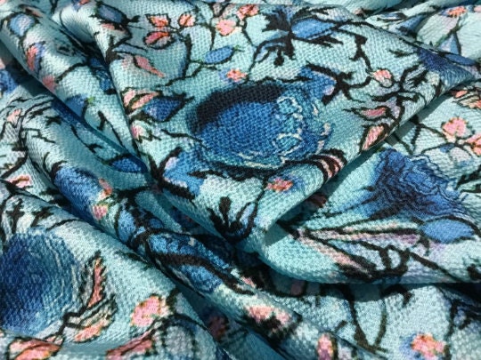 NEW Haute Italian 100% Silk Floral Print Fabric Made In Italy