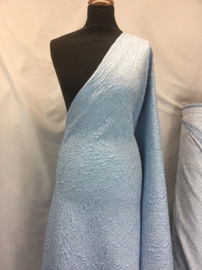 NEW High Class Light Blue Floral Jacquard Cloque Lurex Fabric