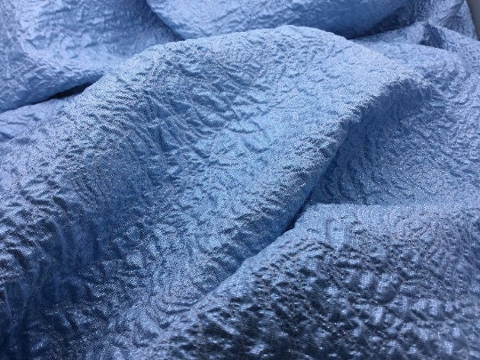NEW High Class Light Blue Floral Jacquard Cloque Lurex Fabric
