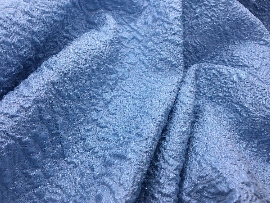 NEW High Class Light Blue Floral Jacquard Cloque Lurex Fabric