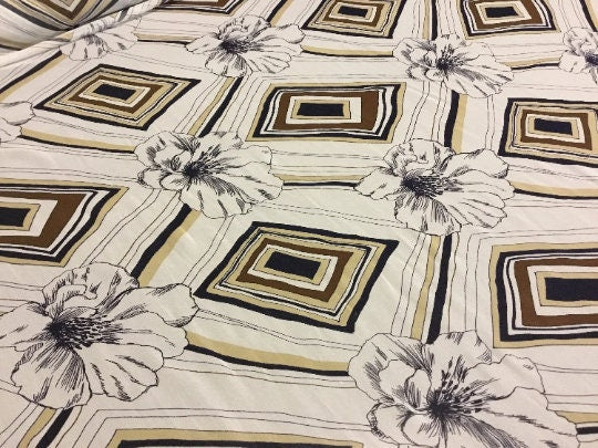 NEW High Class 100% Pure Silk Chiffon Floral Diamond Shape Print Fabric