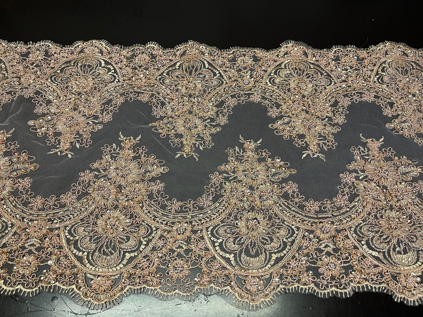 NEW High Class Double Border Embroidered Bead Sequins Corded Net Trim / Trimming