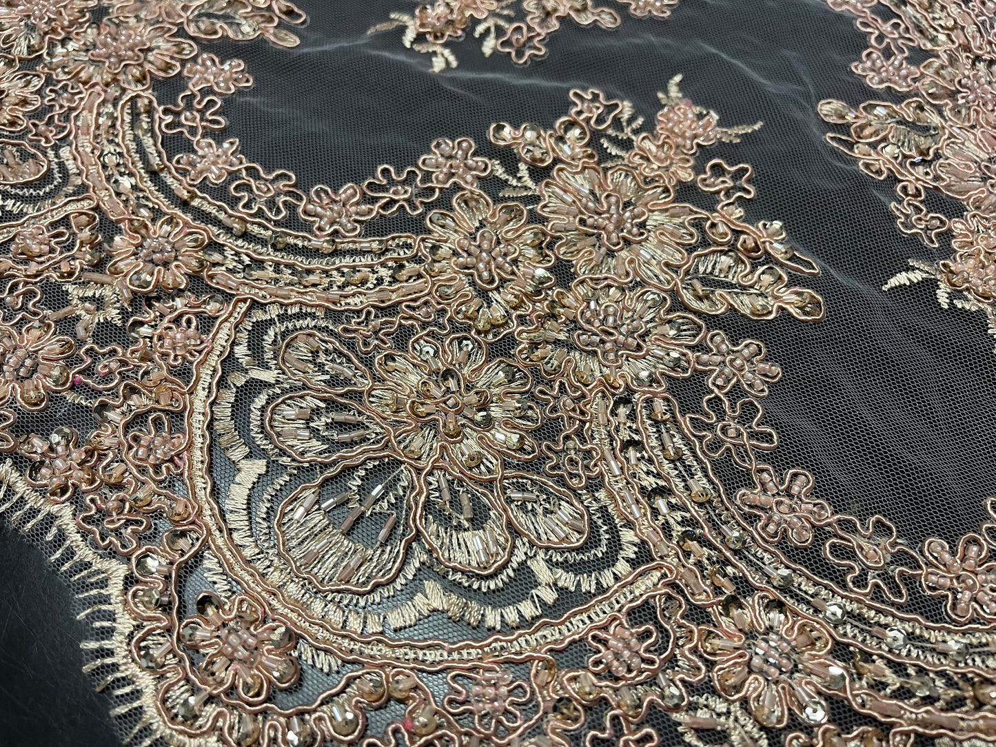 NEW High Class Double Border Embroidered Bead Sequins Corded Net Trim / Trimming