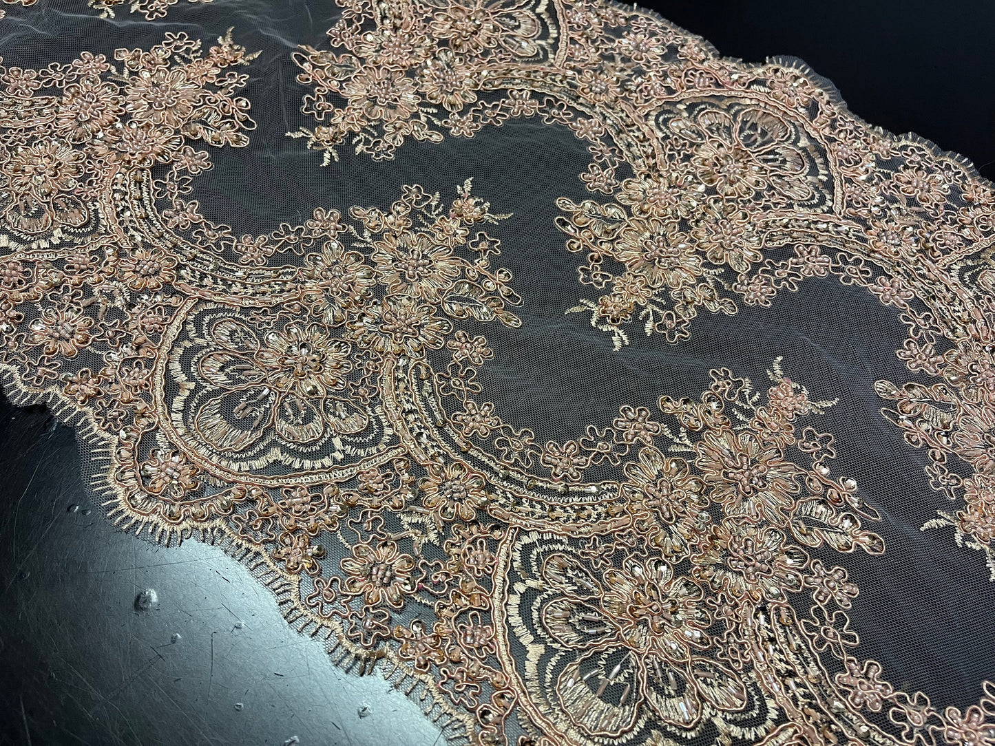 NEW High Class Double Border Embroidered Bead Sequins Corded Net Trim / Trimming